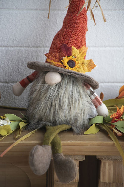 Gnomo sentado con sombrero de hoja de arce, ideal para decorar mesas de Acción de Gracias, Festival de la Cosecha y el Festival de Otoño (juego de 2) - Naranja y multicolor