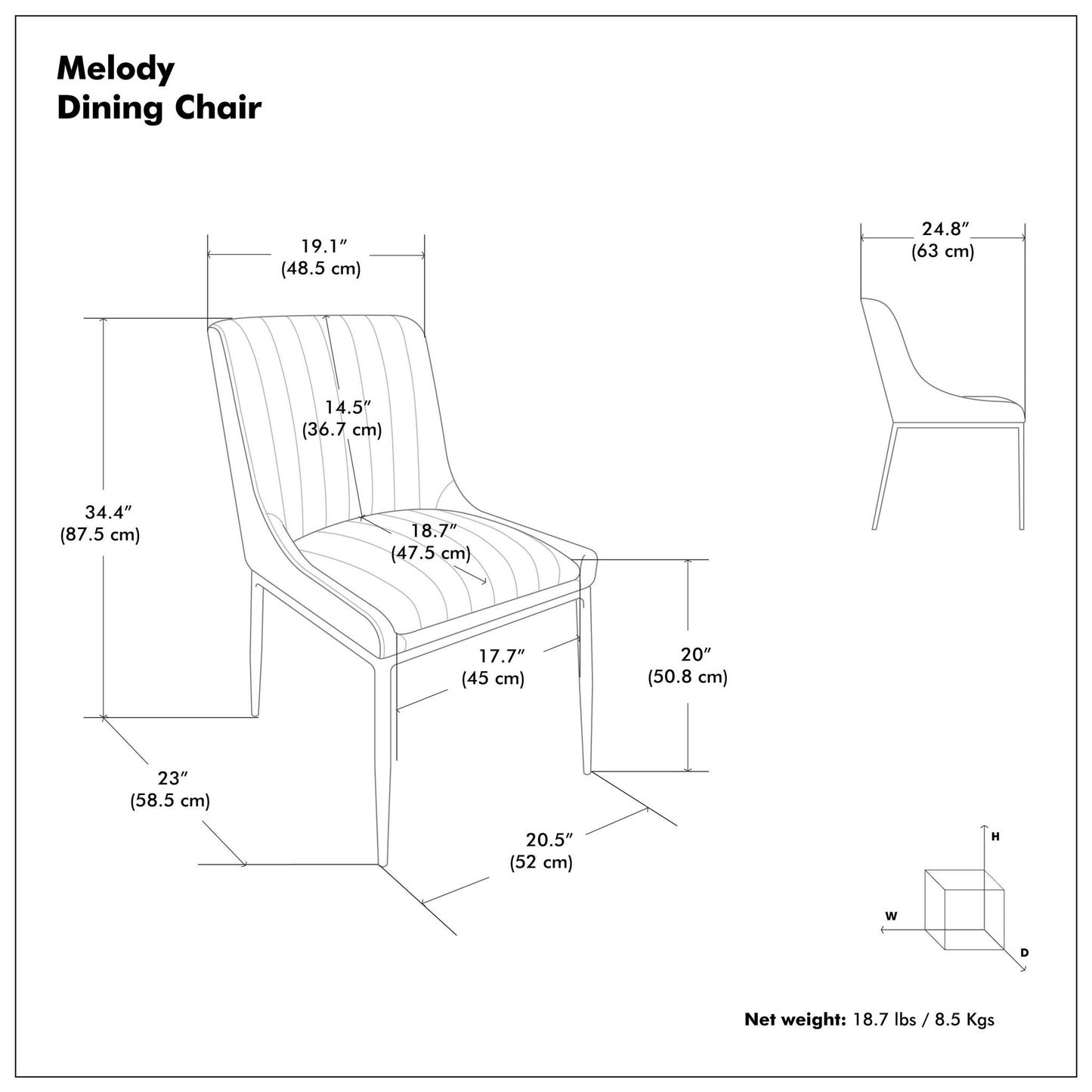 Melody - Silla de comedor tapizada versátil (juego de 2)