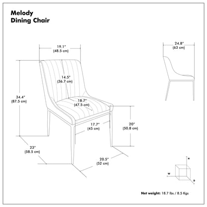 Melody - Silla de comedor tapizada versátil (juego de 2)