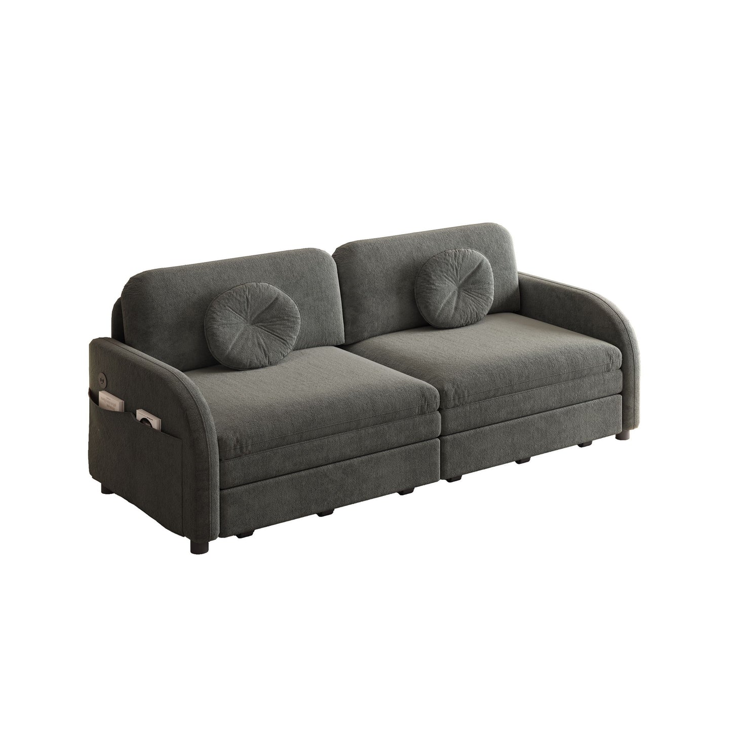 Upholstered Pull Out Couch With Side Pocket & USB Port