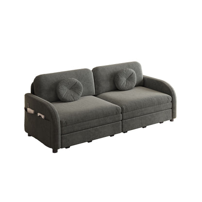 Upholstered Pull Out Couch With Side Pocket & USB Port