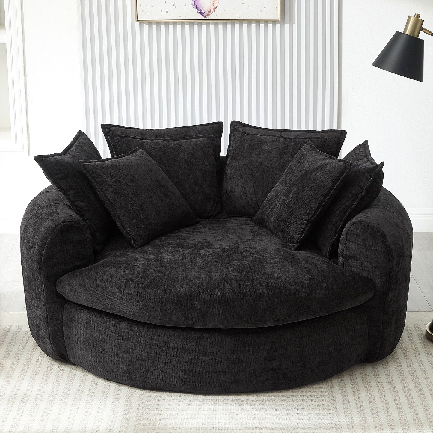Modern Round Chaise Sofa With 8 Throw Pillows