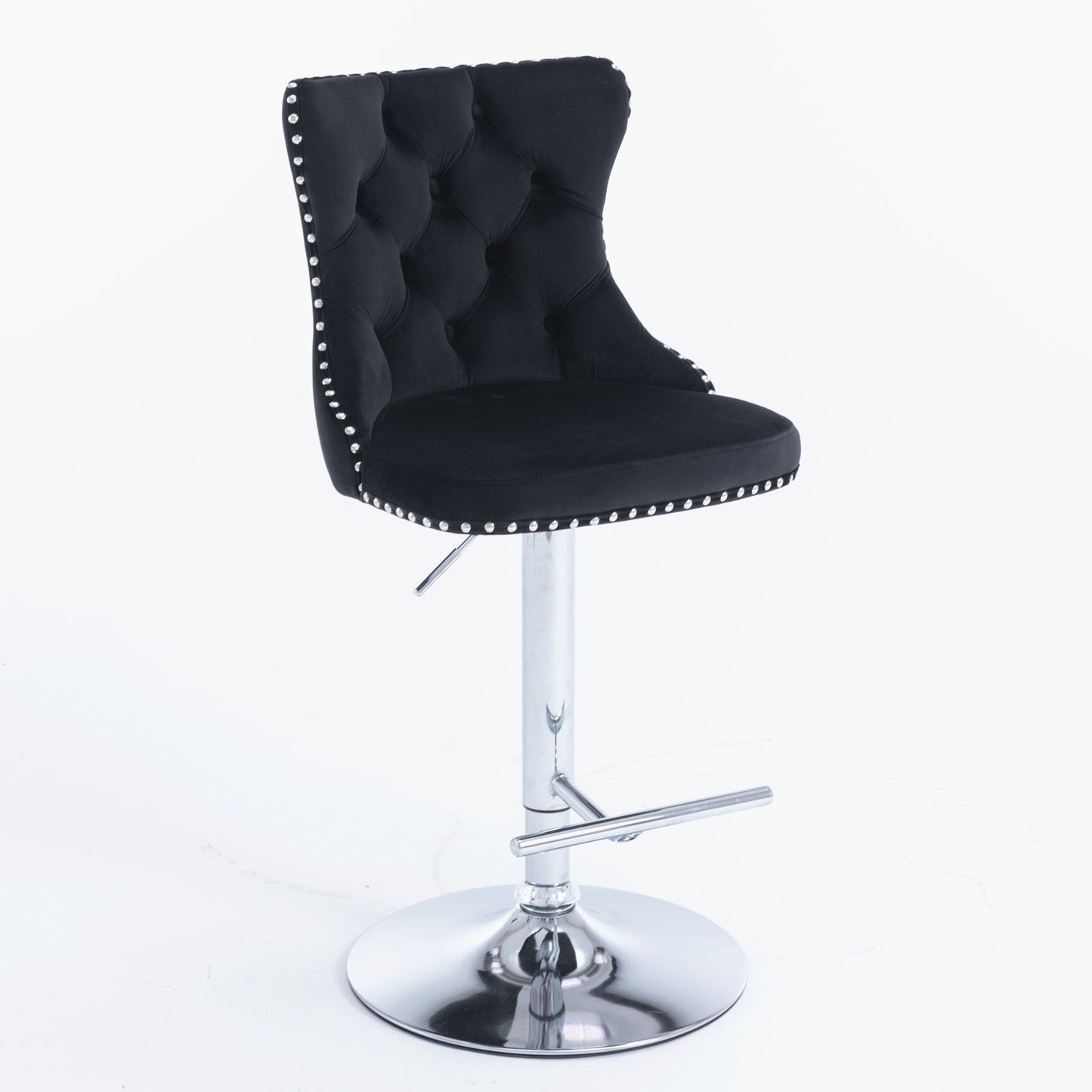 Taburetes giratorios de terciopelo con altura de asiento ajustable de 63 a 84 cm. Modernos taburetes de bar con base cromada y tapizados, cómodos y capitoné para el hogar, el pub y la isla de cocina (juego de 2).