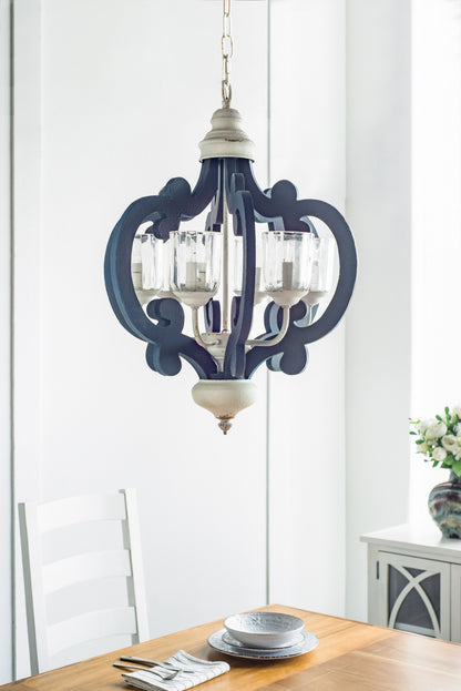 Lámpara colgante de madera de 6 luces, estilo rústico, para cocina, salón y comedor (bombilla no incluida), color crema