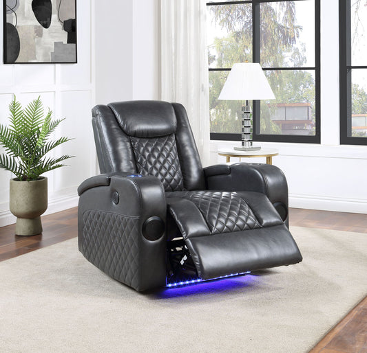 Alair - Sillón reclinable eléctrico Aire de cuero con Bluetooth y cargador inalámbrico, color gris oscuro
