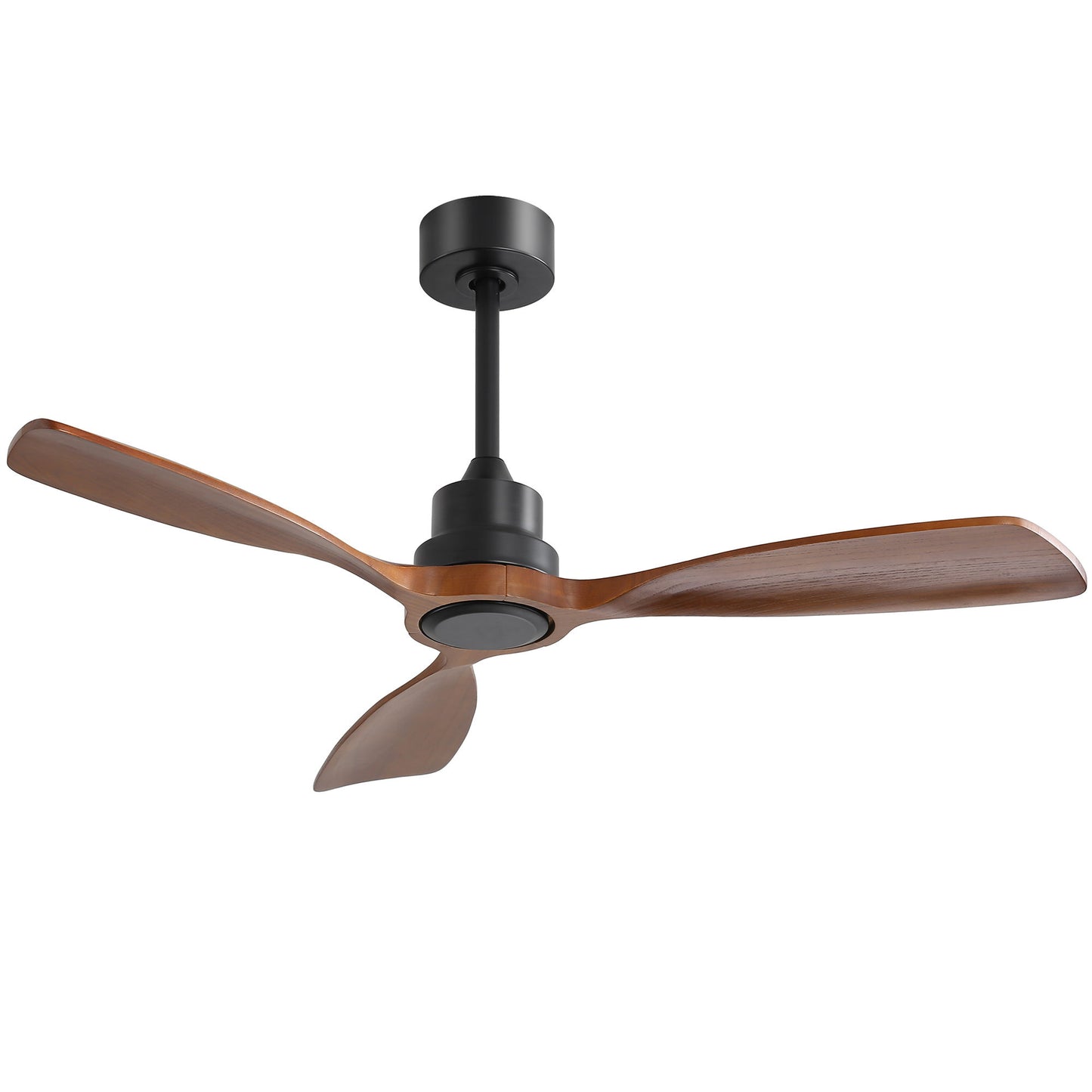 Ventilador de techo de 122 cm sin luz, 3 aspas de madera maciza, para exterior, con motor de CC reversible de 6 velocidades, para sala de estar, color negro