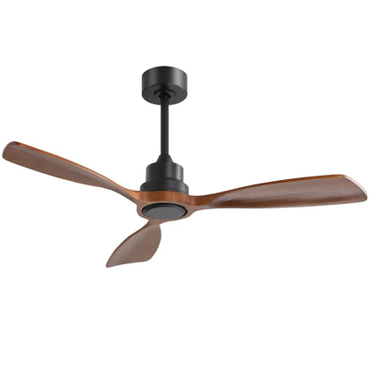 Ventilador de techo de 122 cm sin luz, 3 aspas de madera maciza, para exterior, con motor de CC reversible de 6 velocidades, para sala de estar, color negro