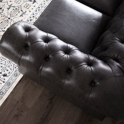 Sofá Chesterfield tradicional de cuero capitoné con diseño de cabeza de clavos