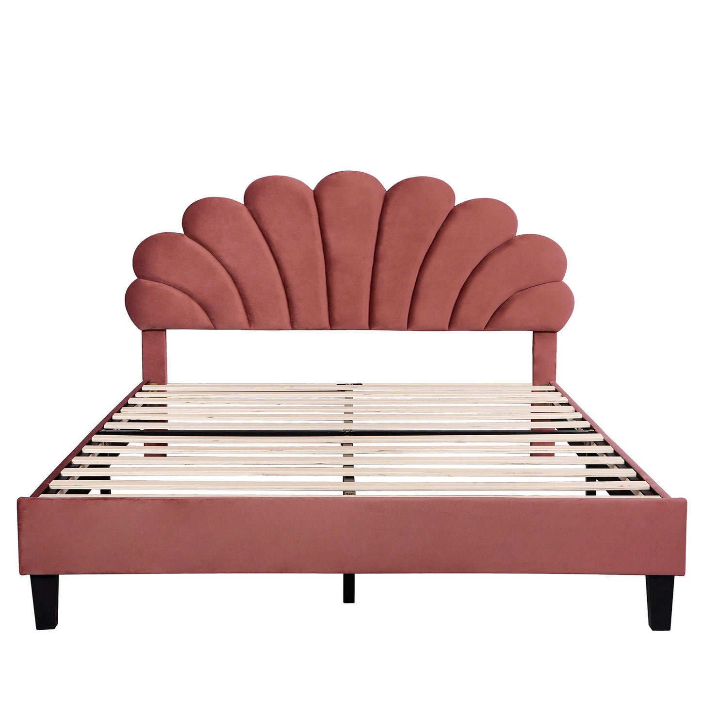 Cama de plataforma tapizada con cabecero de terciopelo con estampado floral