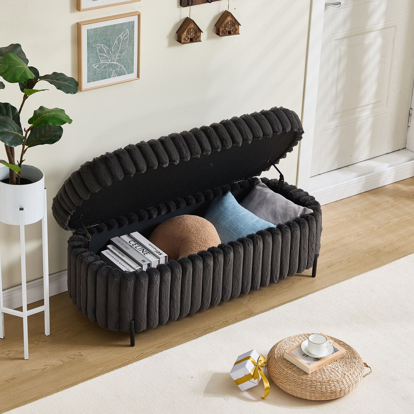 Flip Top Storage Bench With Metal Legs
