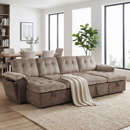 Modern U-Shaped Sleeper Sectional Sofa Bed With USB Ports, Cup Holder, And Hidden Storage