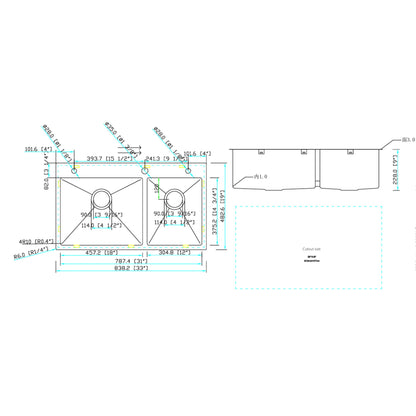Double Bowl, Drop-In Sink With 2 Basins