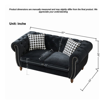 Chesterfield Upholstery Fabric Loveseat With Roll Armrest And Nailhead
