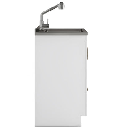 Cardinal - Mueble de lavandería con grifo y fregadero de acero inoxidable - Blanco