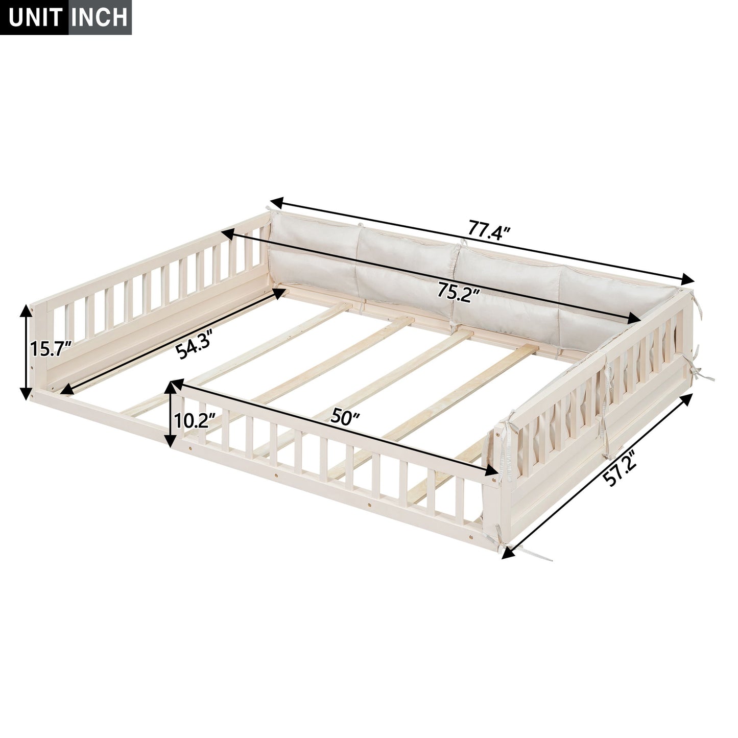 Upholstered Platform Bed With Guardrail And Pillow