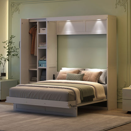 Murphy Wall Bed With Shelves, Wardrobe And LED Lights