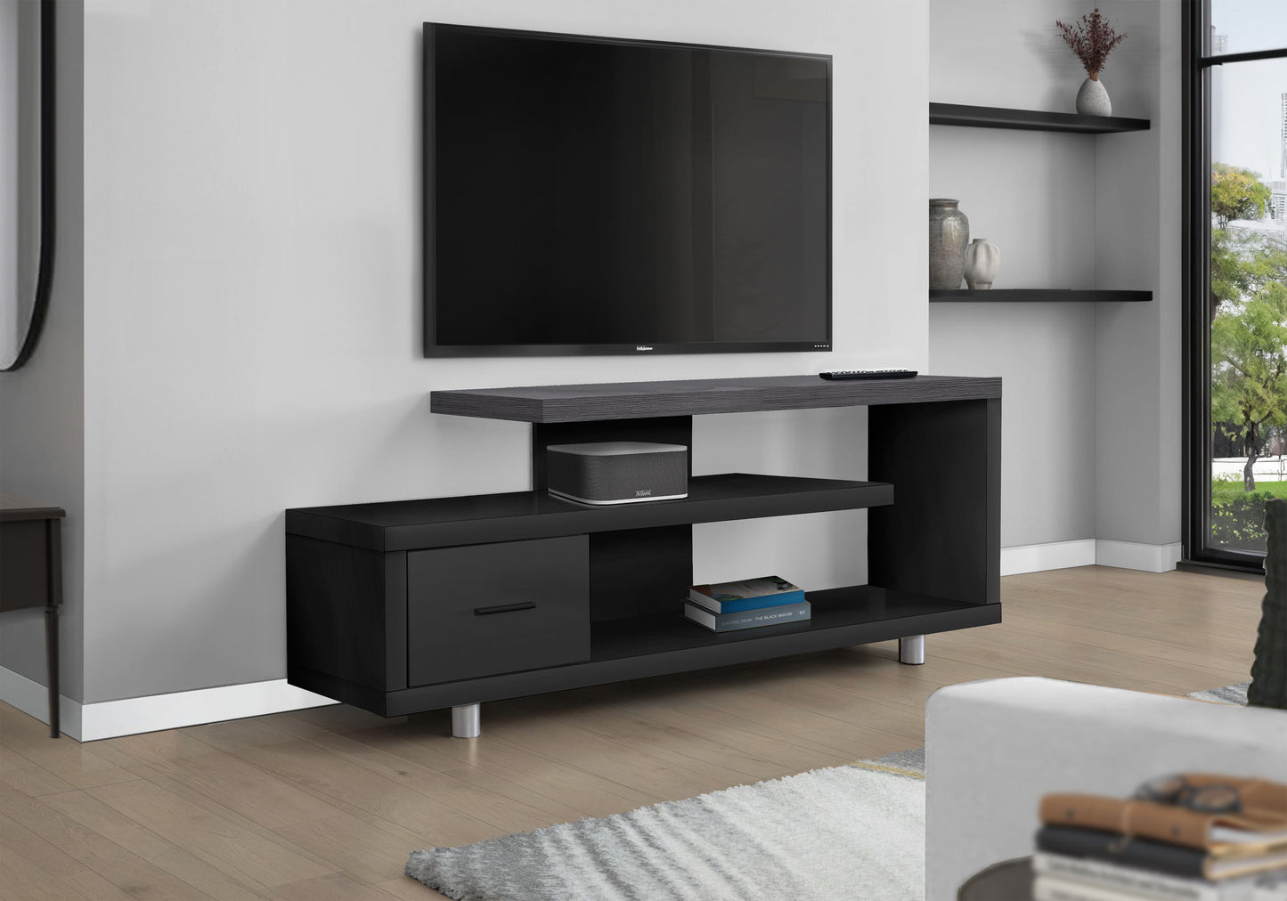 Mueble de TV, consola, mueble de almacenamiento para centro de entretenimiento multimedia, contemporáneo y moderno