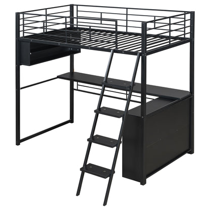 Loft Bed With LED Desk And 4 Storage Shelves