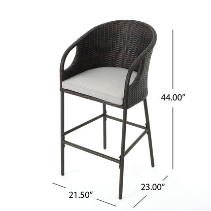 Outdoor 31" Rattan Barstools With Waterproof Cushions (Set of 2) - Multi Brown
