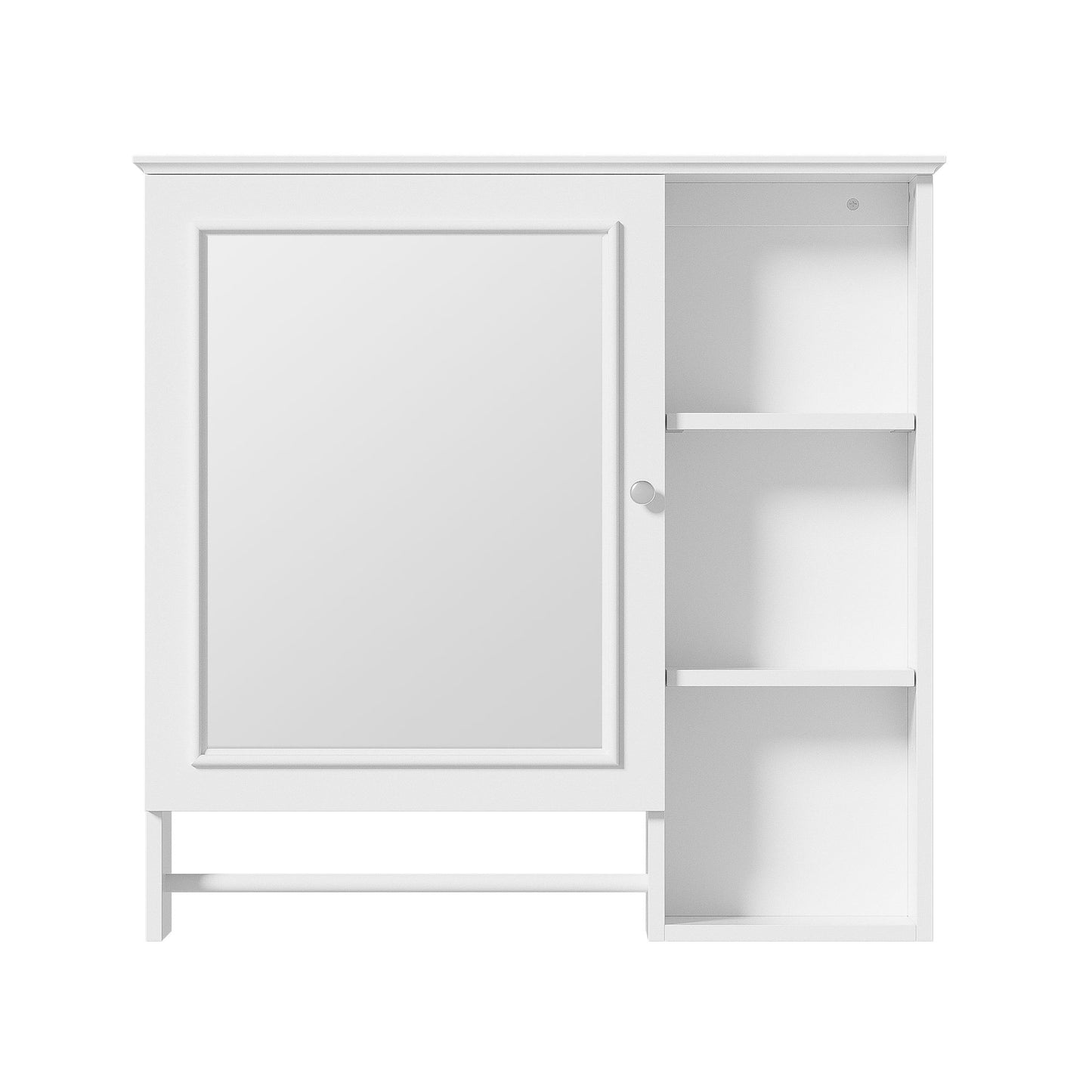 Armario de baño de pared, botiquín con puerta de espejo grande, estantes ajustables y tres niveles de almacenamiento abiertos (no incluye tocador).