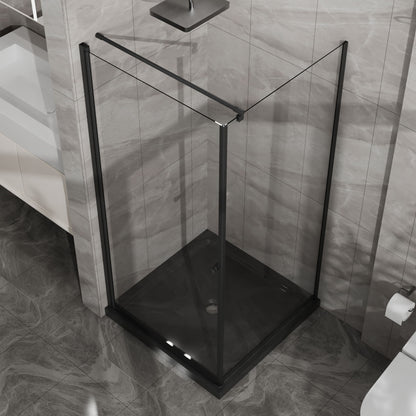 Corner Shower Enclosure, Frameless Pivot Door - Black