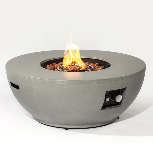 Propane Gas Fire Pit Table, 50000 Btu, Round With Tank Holder For Outside - Gray