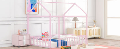 Cama de metal con estructura de cama y valla