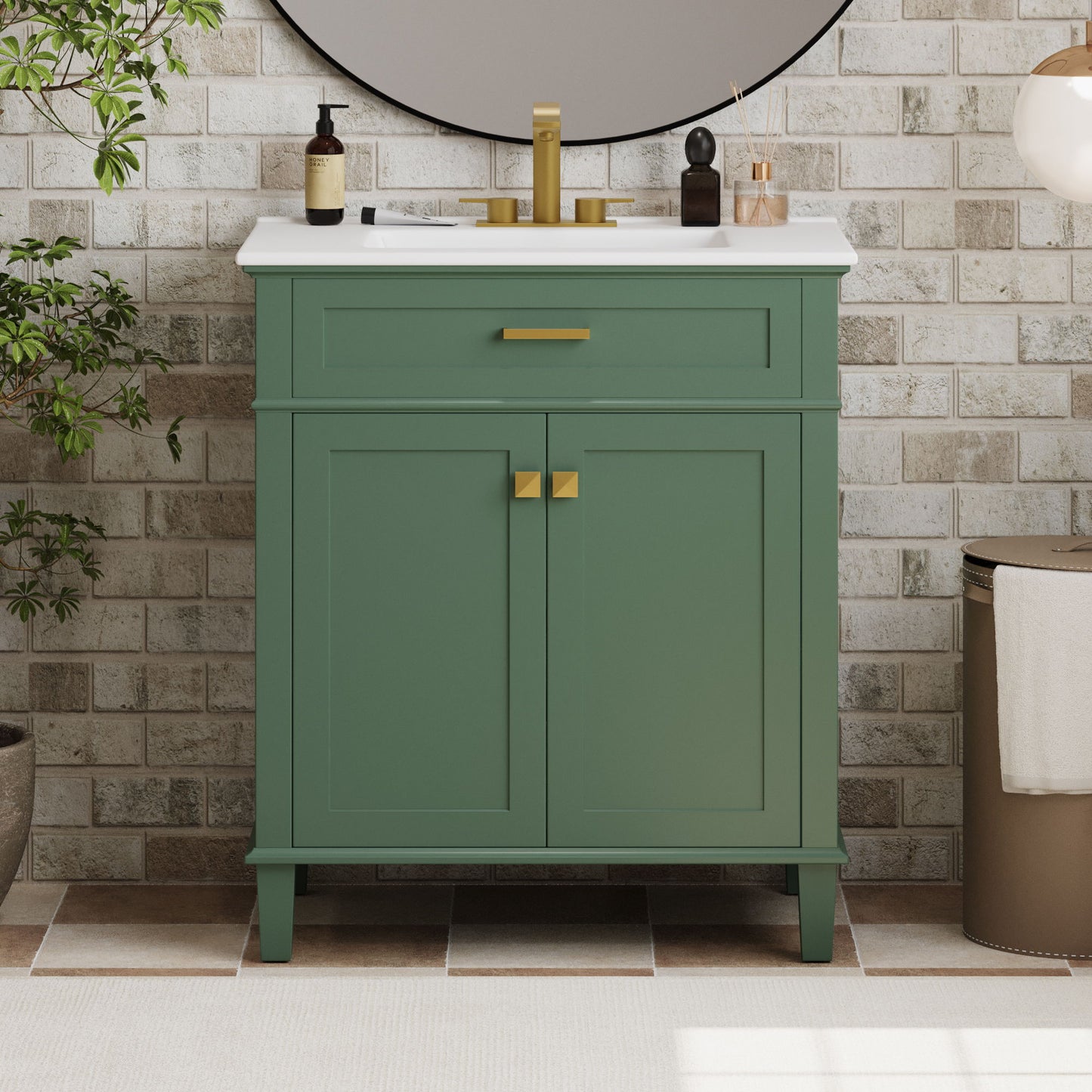 Mueble de baño con lavabo de cerámica, puerta de cierre suave y estantes ajustables