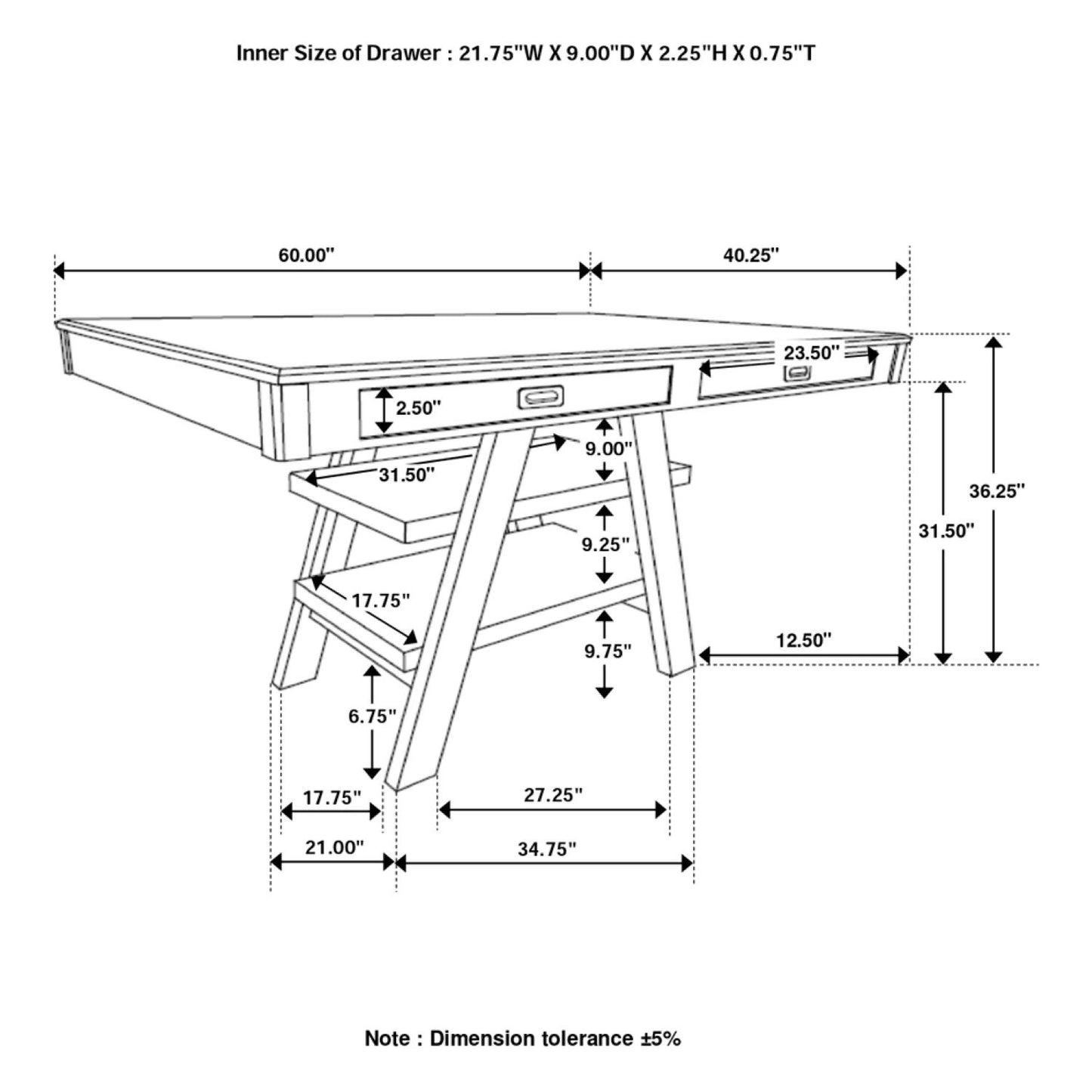 Ferrara - 2 Drawer Counter Height Table - Walnut