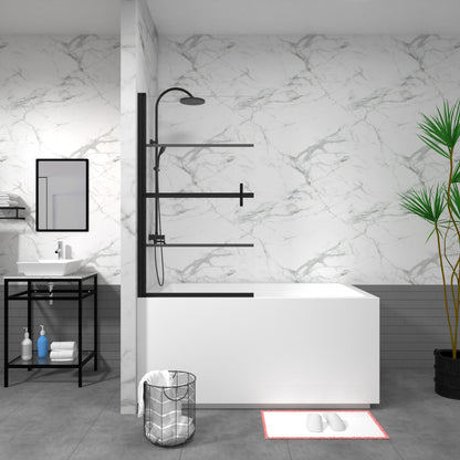 Mampara de bañera con puerta de ducha pivotante de 180° - Negro