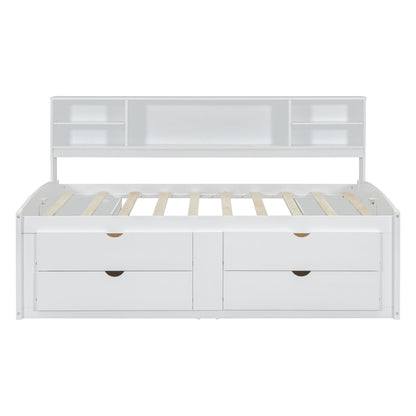 Daybed With 2 Bedside Cabinets, Upper Shelves And 4 Drawers
