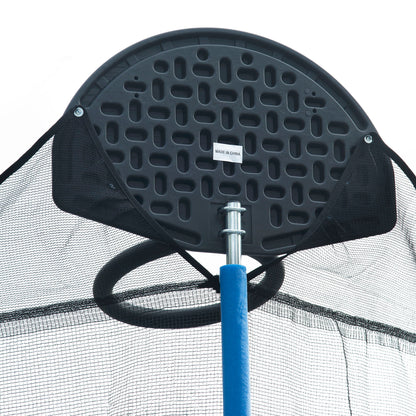 Trampolín de 4,2 m para adultos y niños con aro de baloncesto. Trampolines de exterior con escalera y red de seguridad para niños y adultos (azul).