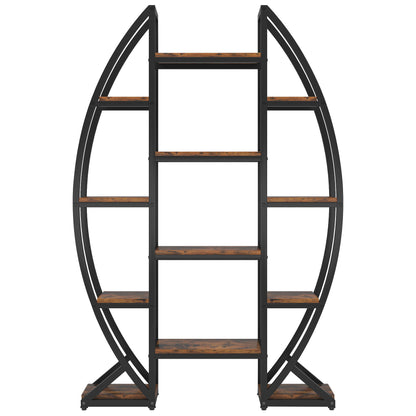 Triple Wide Oval Etagere Bookcase With Shelves For Living Room