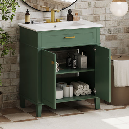 Mueble de baño con lavabo de cerámica, puerta de cierre suave y estantes ajustables