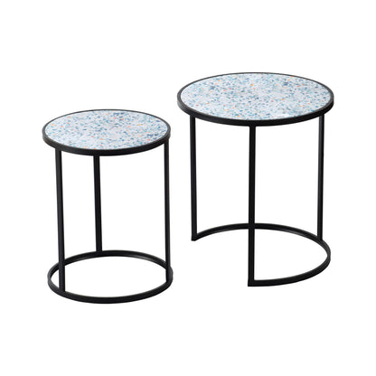 Mesa auxiliar redonda apilable con estructura metálica resistente para espacios pequeños, sala de estar y oficina (juego de 2) - Negro
