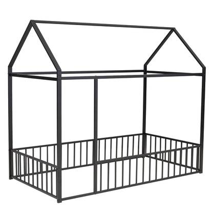 Cama de metal con estructura de cama y valla