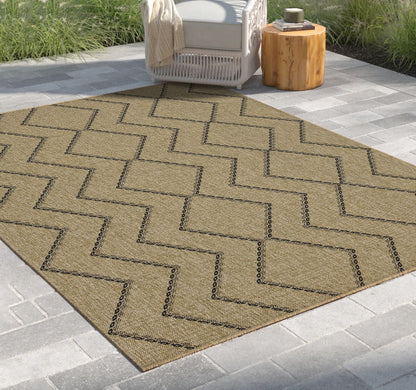 Alfombra de polipropileno para interior y exterior, color yute y negro.