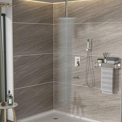 16" Ceiling Mount Square Shower System With Waterfall Tub Spout And Rough In Valve