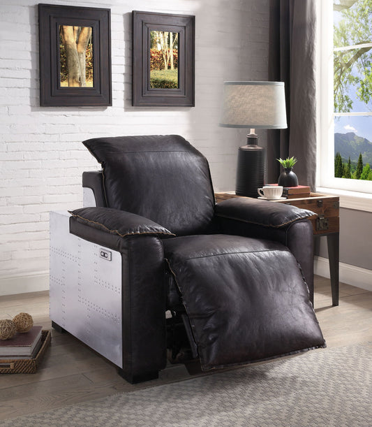 Misezon - Sillón reclinable eléctrico con movimiento en cuero de grano superior - Marrón oscuro