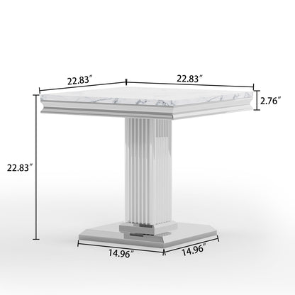 Marble Printed Top Rectangular End Table, Base With Mirrored Finish