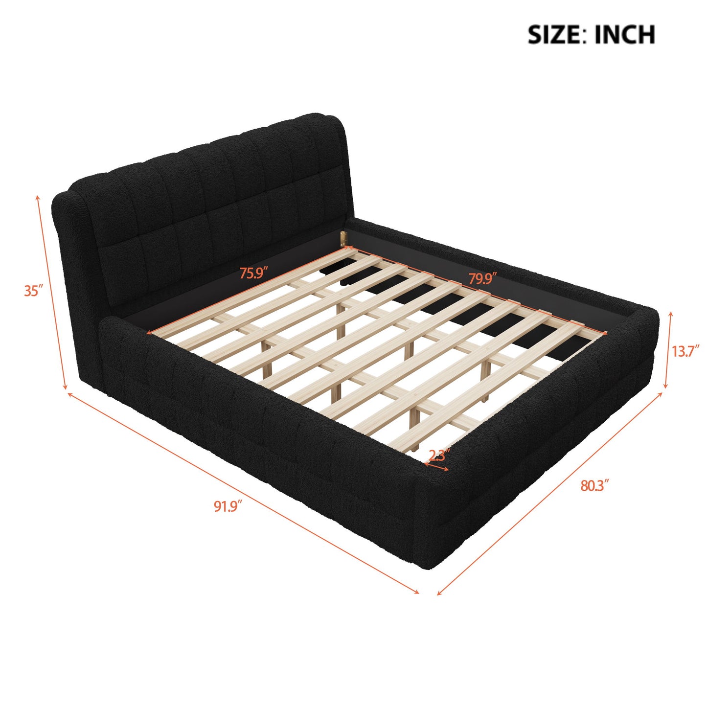 Upholstered Platform Bed With Stitching Details