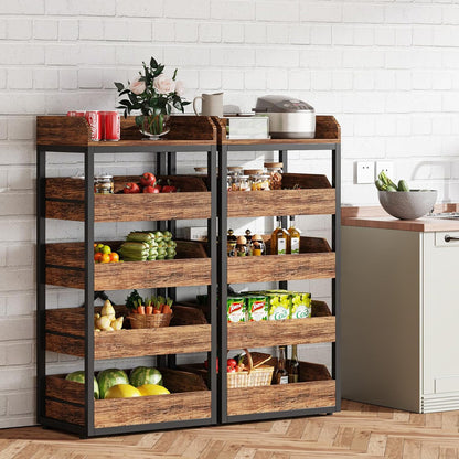 5 Tier Pull Out Fruit Vegetable & Snack Storage Rack - Brown / Black
