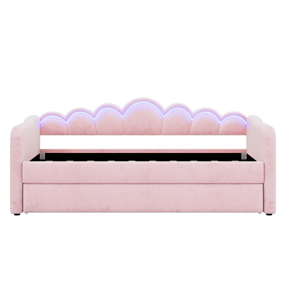 Upholstered Daybed With Adjustable LED Trundle