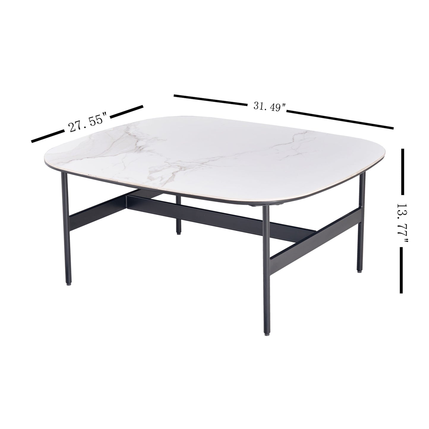 Modern Rectangular Rock Plate Coffee Table Open Space Design Golden Metal Frame Minimalist Living Room Center Table For Lounge Office - Black White