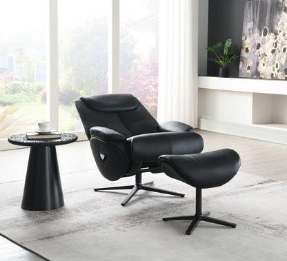 Labotina - Silla decorativa de cuero de grano superior con asiento giratorio y otomana - Negro