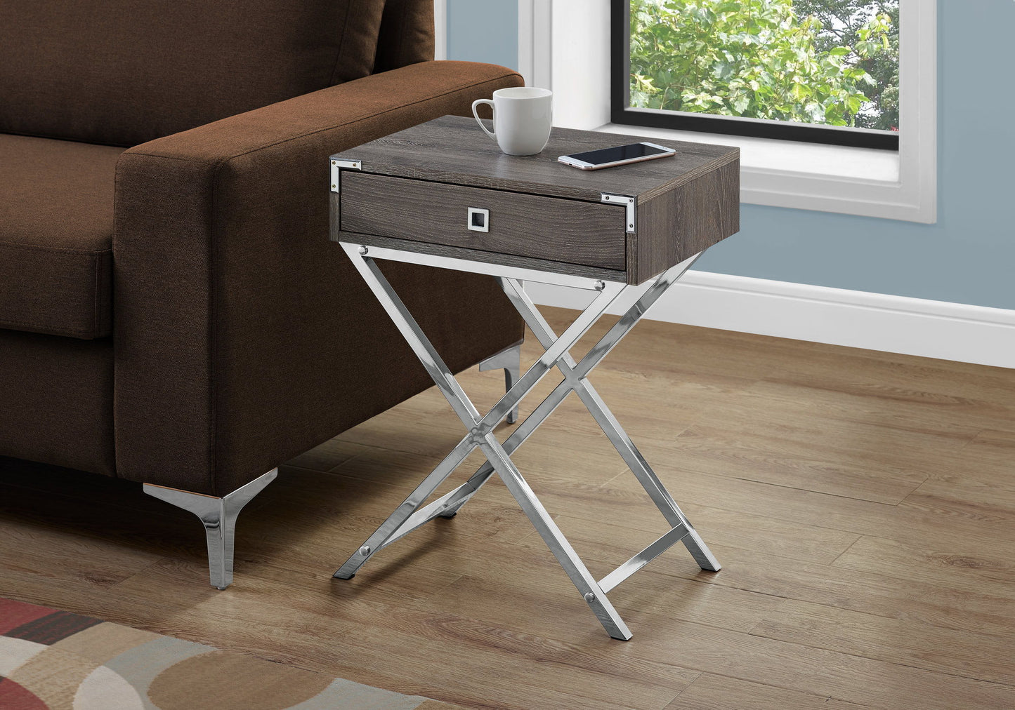 Mesa auxiliar con acento, cajón de almacenamiento, diseño elegante, contemporáneo y moderno.
