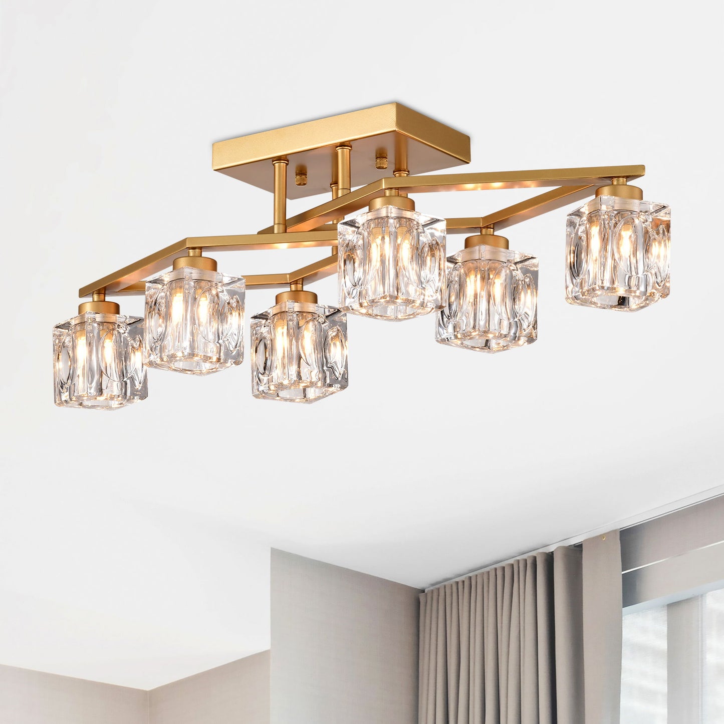 Lámpara de techo de cristal de 6 luces para comedor, moderna lámpara de techo con aplique para entrada, vestíbulo, cocina, dormitorio, sala de estar y sala de conferencias (6 bombillas G9 incluidas).