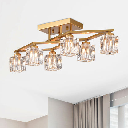 Lámpara de techo de cristal de 6 luces para comedor, moderna lámpara de techo con aplique para entrada, vestíbulo, cocina, dormitorio, sala de estar y sala de conferencias (6 bombillas G9 incluidas).