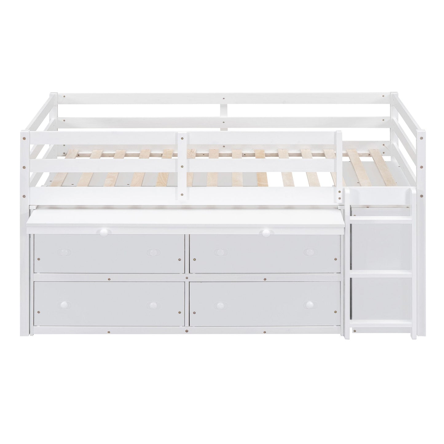 Loft Bed With Retractable Writing Desk And 4 Drawers, With Lateral Portable Desk And Shelves