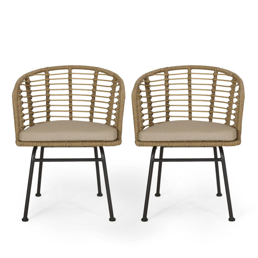 Randy - Modern Wicker Chair With Water Resistant Cushions - Brown / Beige